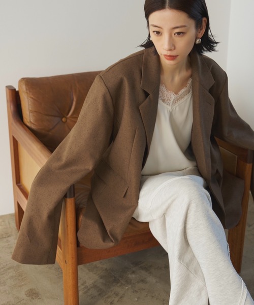 AIC.（エーアイシー）の「ミックスツイルオーバーテーラードジャケット（テーラードジャケット・レディース・ブラウン/ライトグリーン・FREE）」の11枚目の写真