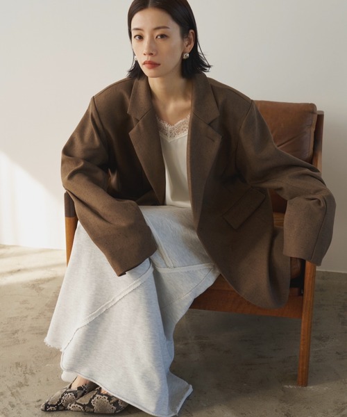 AIC.（エーアイシー）の「ミックスツイルオーバーテーラードジャケット（テーラードジャケット・レディース・ブラウン/ライトグリーン・FREE）」の12枚目の写真