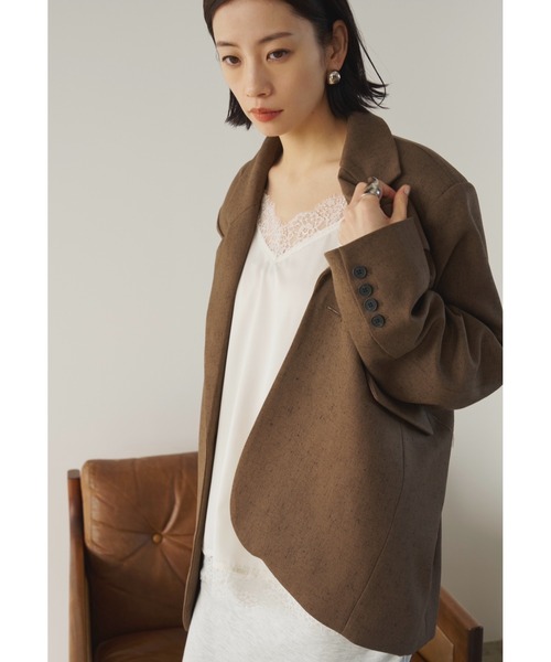 AIC.（エーアイシー）の「ミックスツイルオーバーテーラードジャケット（テーラードジャケット・レディース・ブラウン/ライトグリーン・FREE）」の8枚目の写真