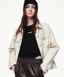 B QUIET（ビークワイエット）の「[UNISEX]FAUX LEATHER TRUCKER JACKET_CREAM（ライダースジャケット）」