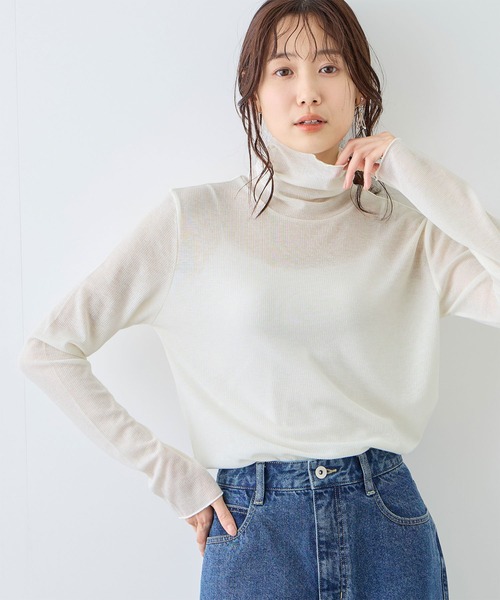 ROPE' PICNIC(ロペピクニック)の「ラメシアーリブタートルトップス(Tシャツ/カットソー・レディース・ホワイト/ブラック・FREE)」の7枚目の写真