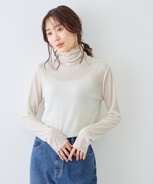 ROPE' PICNIC(ロペピクニック)の「ラメシアーリブタートルトップス(Tシャツ/カットソー・レディース・ホワイト/ブラック・FREE)」の8枚目の写真