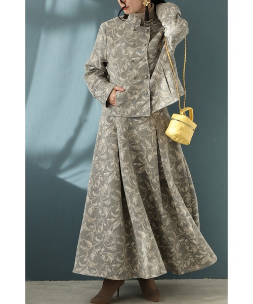 cawaii（カワイイ）の「優美な曲線描く花柄ジャガードミディアムスカート（スカート・レディース・グレー・FREE）」の16枚目の写真