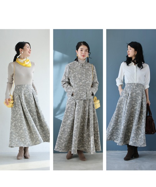 cawaii（カワイイ）の「優美な曲線描く花柄ジャガードミディアムスカート（スカート・レディース・グレー・FREE）」の20枚目の写真