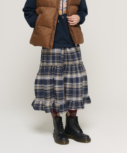 CARGOBROS FOR WOMAN(カーゴブロスフォーウィメン)の「チェックティアードバンディングロングスカート(ネイビー)(スカート・レディース・その他・FREE)」の9枚目の写真