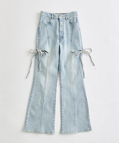 セール】【S/Mサイズ展開】サイドスリットリボンストレッチパンツ
