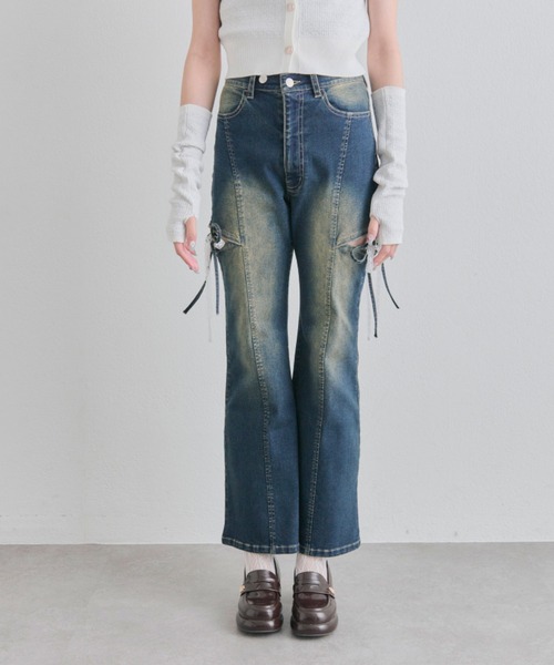 OLIVE des OLIVE（オリーブデオリーブ）の「サイドスリットリボンストレッチパンツ（デニムパンツ・レディース・ブルー/サックスブルー・MEDIUM/SMALL）」の6枚目の写真