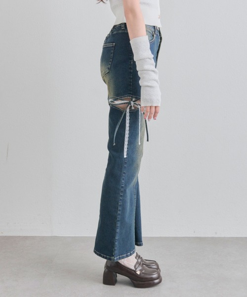 OLIVE des OLIVE（オリーブデオリーブ）の「サイドスリットリボンストレッチパンツ（デニムパンツ・レディース・ブルー/サックスブルー・MEDIUM/SMALL）」の8枚目の写真