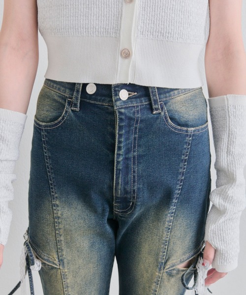 OLIVE des OLIVE（オリーブデオリーブ）の「サイドスリットリボンストレッチパンツ（デニムパンツ・レディース・ブルー/サックスブルー・MEDIUM/SMALL）」の11枚目の写真