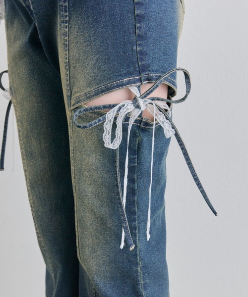 OLIVE des OLIVE（オリーブデオリーブ）の「サイドスリットリボンストレッチパンツ（デニムパンツ・レディース・ブルー/サックスブルー・MEDIUM/SMALL）」の12枚目の写真