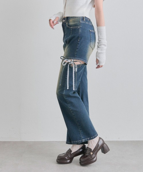 OLIVE des OLIVE（オリーブデオリーブ）の「サイドスリットリボンストレッチパンツ（デニムパンツ・レディース・ブルー/サックスブルー・MEDIUM/SMALL）」の5枚目の写真