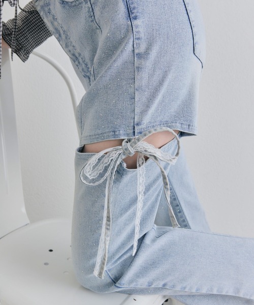 OLIVE des OLIVE（オリーブデオリーブ）の「サイドスリットリボンストレッチパンツ（デニムパンツ・レディース・ブルー/サックスブルー・MEDIUM/SMALL）」の14枚目の写真