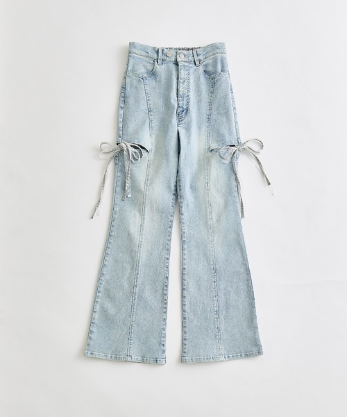 OLIVE des OLIVE（オリーブデオリーブ）の「サイドスリットリボンストレッチパンツ（デニムパンツ・レディース・ブルー/サックスブルー・MEDIUM/SMALL）」の3枚目の写真