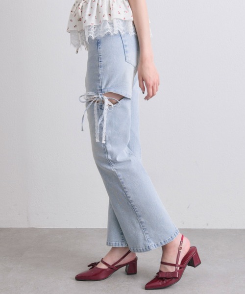 OLIVE des OLIVE（オリーブデオリーブ）の「サイドスリットリボンストレッチパンツ（デニムパンツ・レディース・ブルー/サックスブルー・MEDIUM/SMALL）」の20枚目の写真