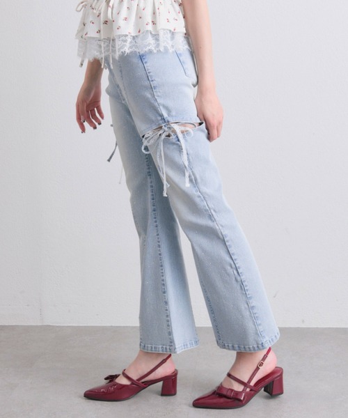 OLIVE des OLIVE（オリーブデオリーブ）の「サイドスリットリボンストレッチパンツ（デニムパンツ・レディース・ブルー/サックスブルー・MEDIUM/SMALL）」の21枚目の写真