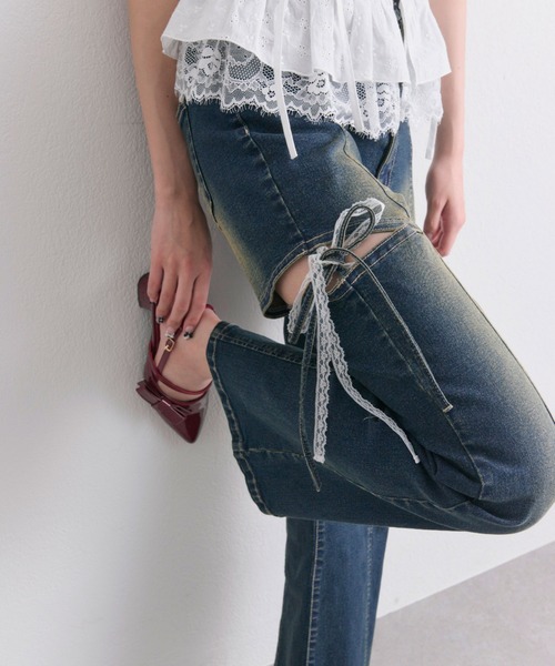 OLIVE des OLIVE（オリーブデオリーブ）の「サイドスリットリボンストレッチパンツ（デニムパンツ・レディース・ブルー/サックスブルー・MEDIUM/SMALL）」の18枚目の写真