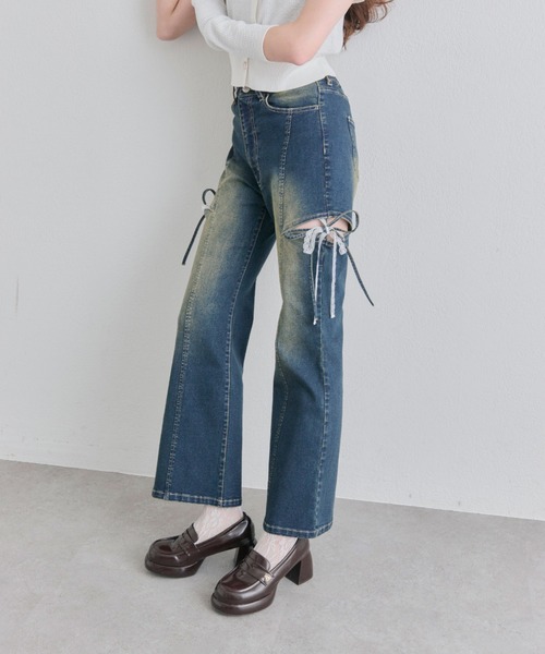 OLIVE des OLIVE（オリーブデオリーブ）の「サイドスリットリボンストレッチパンツ（デニムパンツ・レディース・ブルー/サックスブルー・MEDIUM/SMALL）」の19枚目の写真