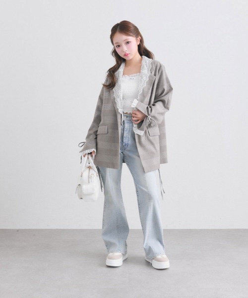 セール】【S/Mサイズ展開】サイドスリットリボンストレッチパンツ