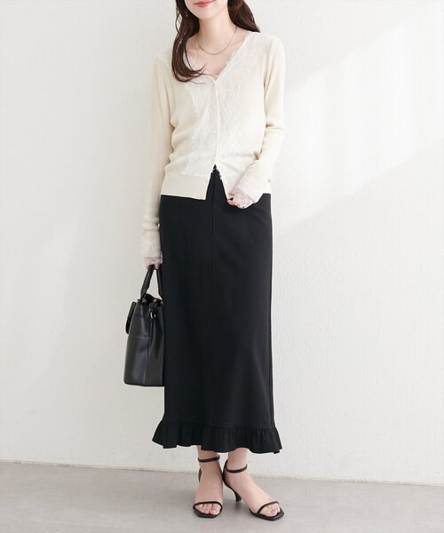 natural couture（ナチュラルクチュール）の「裾フリルストレッチナロースカート（スカート・レディース・チェック/ブルー/ブラック・FREE）」の2枚目の写真