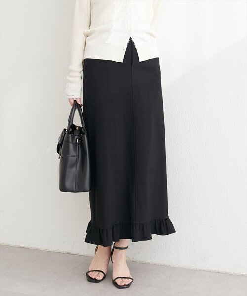 natural couture（ナチュラルクチュール）の「裾フリルストレッチナロースカート（スカート・レディース・チェック/ブルー/ブラック・FREE）」の4枚目の写真