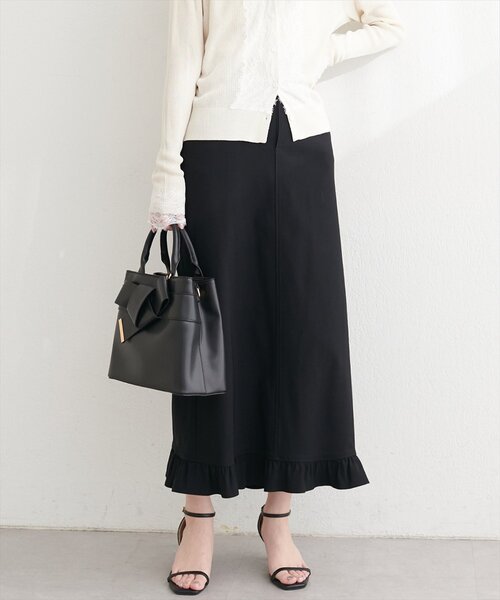 natural couture（ナチュラルクチュール）の「裾フリルストレッチナロースカート（スカート・レディース・チェック/ブルー/ブラック・FREE）」の5枚目の写真