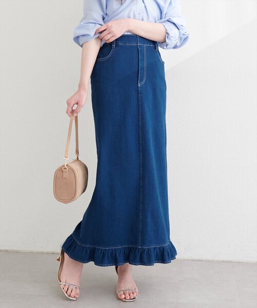 natural couture（ナチュラルクチュール）の「裾フリルストレッチナロースカート（スカート・レディース・チェック/ブルー/ブラック・FREE）」の8枚目の写真