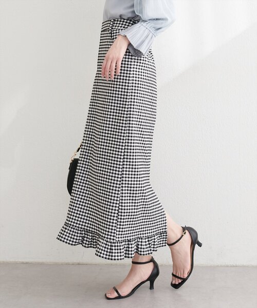 natural couture（ナチュラルクチュール）の「裾フリルストレッチナロースカート（スカート・レディース・チェック/ブルー/ブラック・FREE）」の13枚目の写真