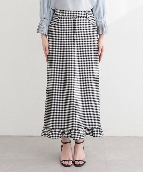 natural couture（ナチュラルクチュール）の「裾フリルストレッチナロースカート（スカート・レディース・チェック/ブルー/ブラック・FREE）」の16枚目の写真