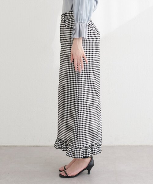natural couture（ナチュラルクチュール）の「裾フリルストレッチナロースカート（スカート・レディース・チェック/ブルー/ブラック・FREE）」の17枚目の写真