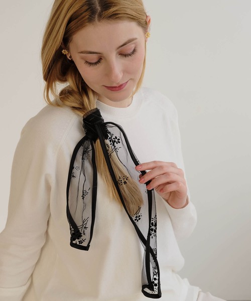 ZAKKA-BOX（ザッカボックス）の「シアーリボンスカーフ（バンダナ/スカーフ・レディース・ブラック系その他2/ブラック系その他・FREE）」の7枚目の写真