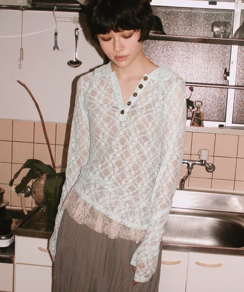 igi（イジ）の「LACE HOODIE TEE / レースフーディー（パーカー・レディース・グレー/ミント/アイボリー・FREE）」の3枚目の写真
