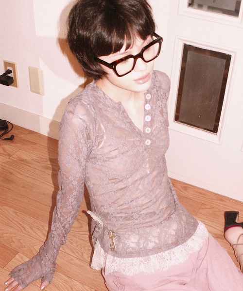 igi（イジ）の「LACE HOODIE TEE / レースフーディー（パーカー・レディース・グレー/ミント/アイボリー・FREE）」の22枚目の写真
