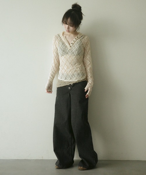 igi（イジ）の「LACE HOODIE TEE / レースフーディー（パーカー・レディース・グレー/ミント/アイボリー・FREE）」の16枚目の写真