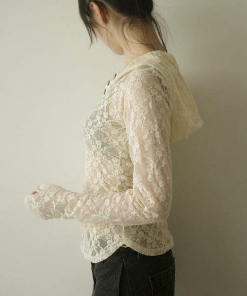 igi（イジ）の「LACE HOODIE TEE / レースフーディー（パーカー・レディース・グレー/ミント/アイボリー・FREE）」の18枚目の写真
