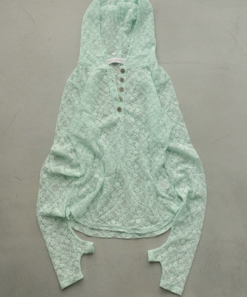 igi（イジ）の「LACE HOODIE TEE / レースフーディー（パーカー・レディース・グレー/ミント/アイボリー・FREE）」の19枚目の写真