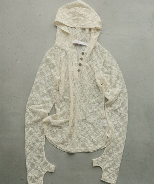igi（イジ）の「LACE HOODIE TEE / レースフーディー（パーカー・レディース・グレー/ミント/アイボリー・FREE）」の14枚目の写真