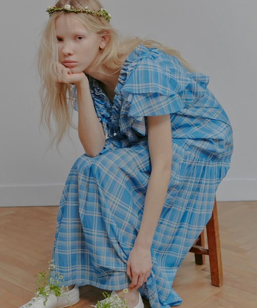 IRENENNE(アイレネ)の「プレイドプリントマキシドレス / Plaid Print Maxi Dress(ワンピース・レディース・オレンジ/ブルー・36)」の2枚目の写真