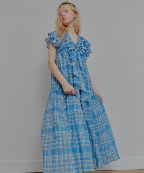 IRENENNE(アイレネ)の「プレイドプリントマキシドレス / Plaid Print Maxi Dress(ワンピース・レディース・オレンジ/ブルー・36)」の14枚目の写真