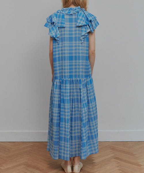 IRENENNE(アイレネ)の「プレイドプリントマキシドレス / Plaid Print Maxi Dress(ワンピース・レディース・オレンジ/ブルー・36)」の6枚目の写真