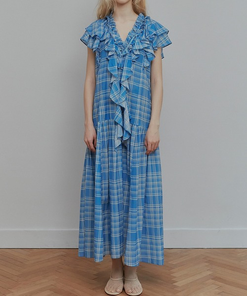IRENENNE(アイレネ)の「プレイドプリントマキシドレス / Plaid Print Maxi Dress(ワンピース・レディース・オレンジ/ブルー・36)」の5枚目の写真