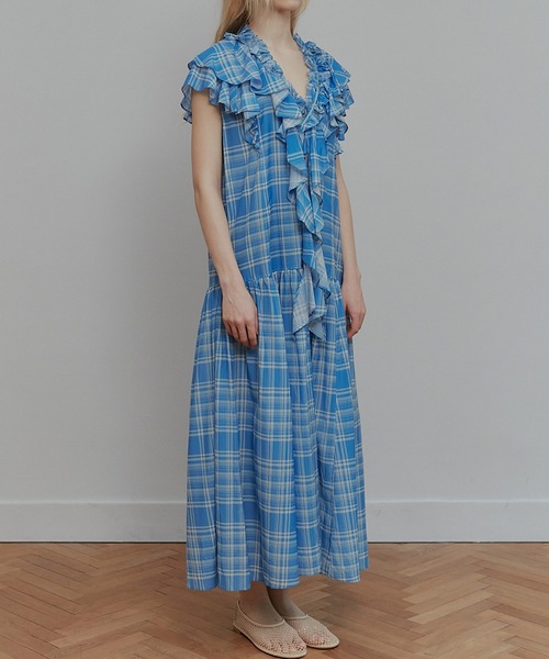 IRENENNE(アイレネ)の「プレイドプリントマキシドレス / Plaid Print Maxi Dress(ワンピース・レディース・オレンジ/ブルー・36)」の4枚目の写真