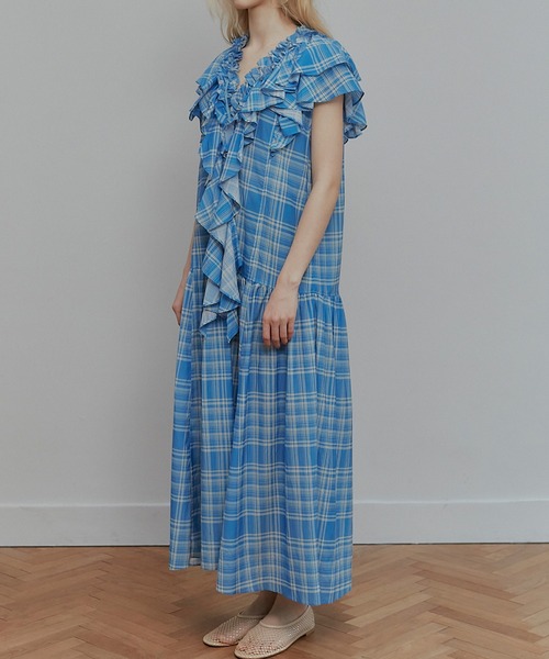 IRENENNE(アイレネ)の「プレイドプリントマキシドレス / Plaid Print Maxi Dress(ワンピース・レディース・オレンジ/ブルー・36)」の3枚目の写真