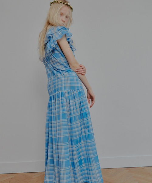 IRENENNE(アイレネ)の「プレイドプリントマキシドレス / Plaid Print Maxi Dress(ワンピース・レディース・オレンジ/ブルー・36)」の15枚目の写真