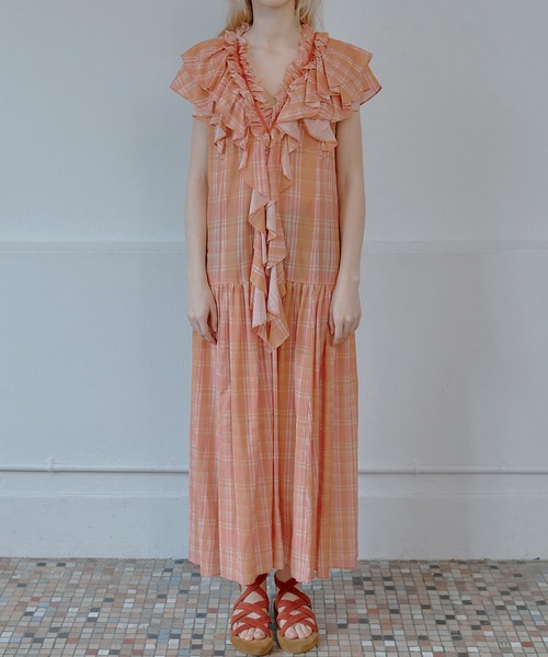 IRENENNE(アイレネ)の「プレイドプリントマキシドレス / Plaid Print Maxi Dress(ワンピース・レディース・オレンジ/ブルー・36)」の12枚目の写真