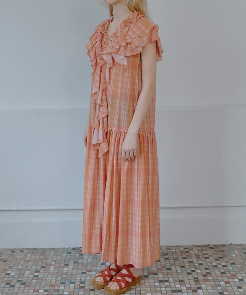 IRENENNE(アイレネ)の「プレイドプリントマキシドレス / Plaid Print Maxi Dress(ワンピース・レディース・オレンジ/ブルー・36)」の10枚目の写真