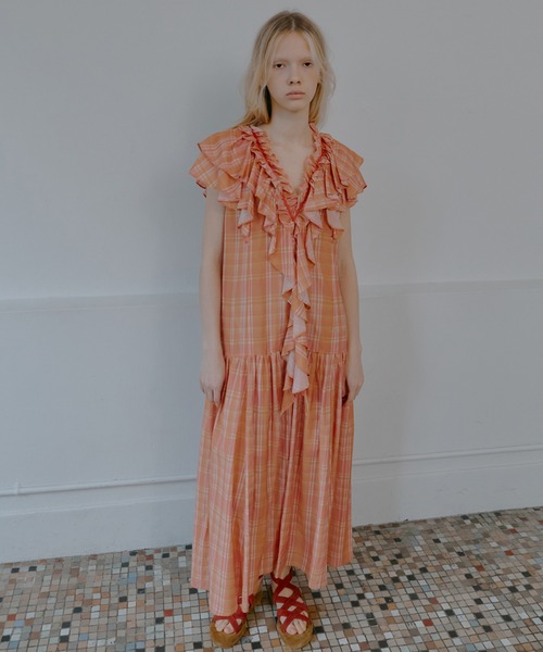 IRENENNE(アイレネ)の「プレイドプリントマキシドレス / Plaid Print Maxi Dress(ワンピース・レディース・オレンジ/ブルー・36)」の8枚目の写真