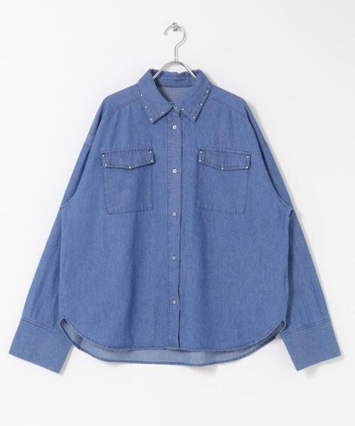 SENSE OF PLACE by URBAN RESEARCH（センスオブプレイスバイアーバンリサーチ）の「スタッズデニムシャツ（シャツ/ブラウス・レディース・インディゴブルー/ライトグレー/ブラック・ONE）」の9枚目の写真