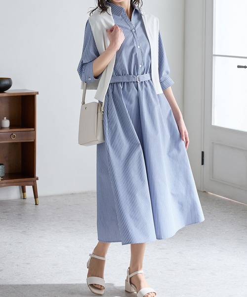 Honeys(ハニーズ)の「6分袖シャツワンピース(シャツワンピース・レディース・ブルー系その他3/ネイビー/サックスブルー系1/ホワイト系その他・S/M/LL/L/3L)」の4枚目の写真