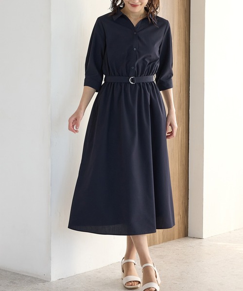 Honeys(ハニーズ)の「6分袖シャツワンピース(シャツワンピース・レディース・ブルー系その他3/ネイビー/サックスブルー系1/ホワイト系その他・S/M/LL/L/3L)」の1枚目の写真