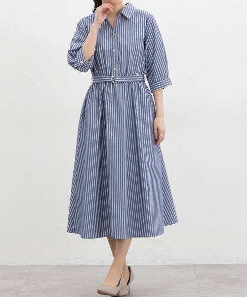 Honeys(ハニーズ)の「6分袖シャツワンピース(シャツワンピース・レディース・ブルー系その他3/ネイビー/サックスブルー系1/ホワイト系その他・S/M/LL/L/3L)」の3枚目の写真